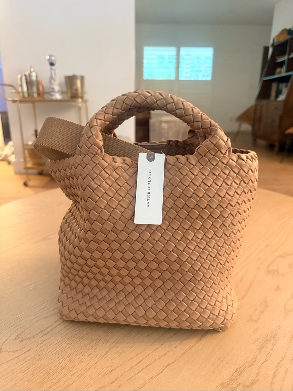 Anthropologie Braided Tan Tote with Top Handles Madison Reed